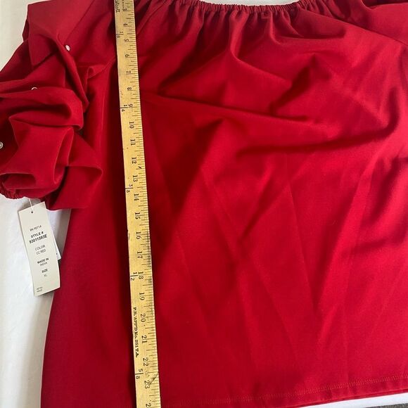 Elegant Red Women's Top Prelude XL off the shoulder ruched sleeves - Picture 9 of 10